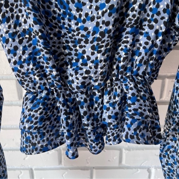 Express Leopard Print Twist Front Tiered Ruffle Peplum Top, Blue, Size XS - Picture 9 of 14